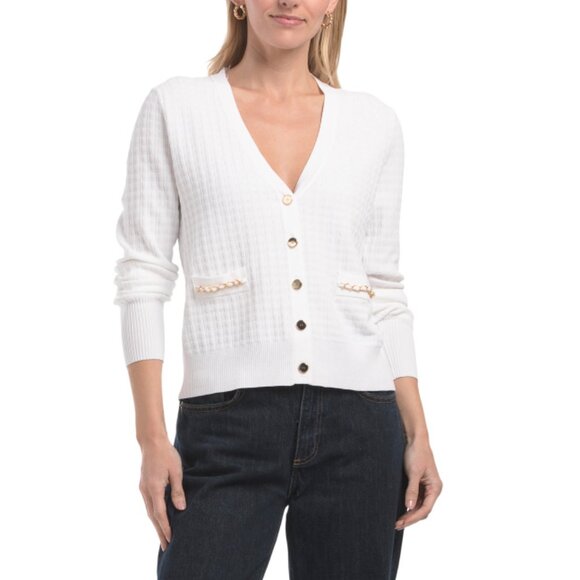 ELIE TAHARI Sky White The Oaklee Cardigan Sweater - Picture 1 of 2